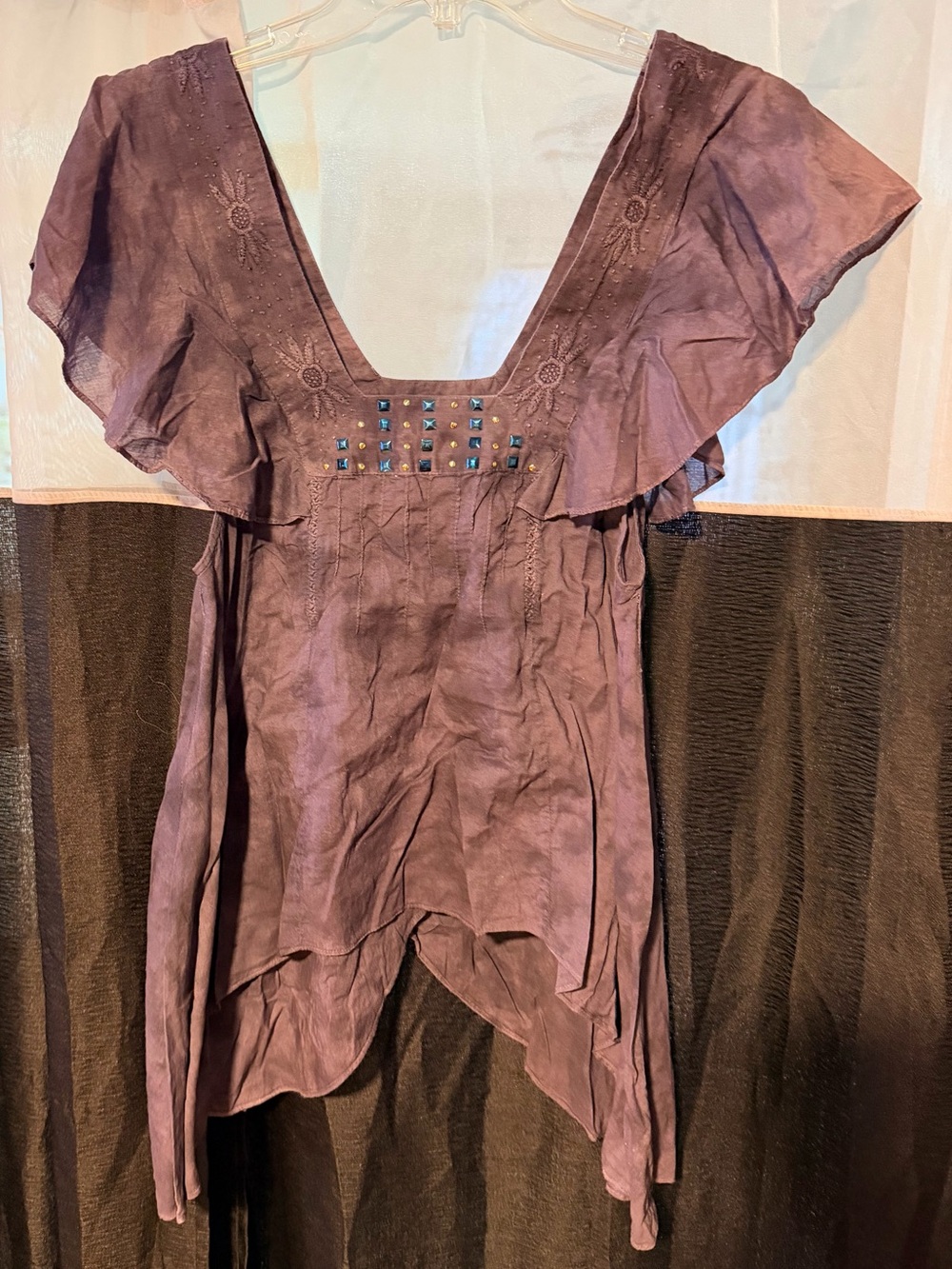 Preloved Boho Purple Flutter Sleeve Peasant Top
